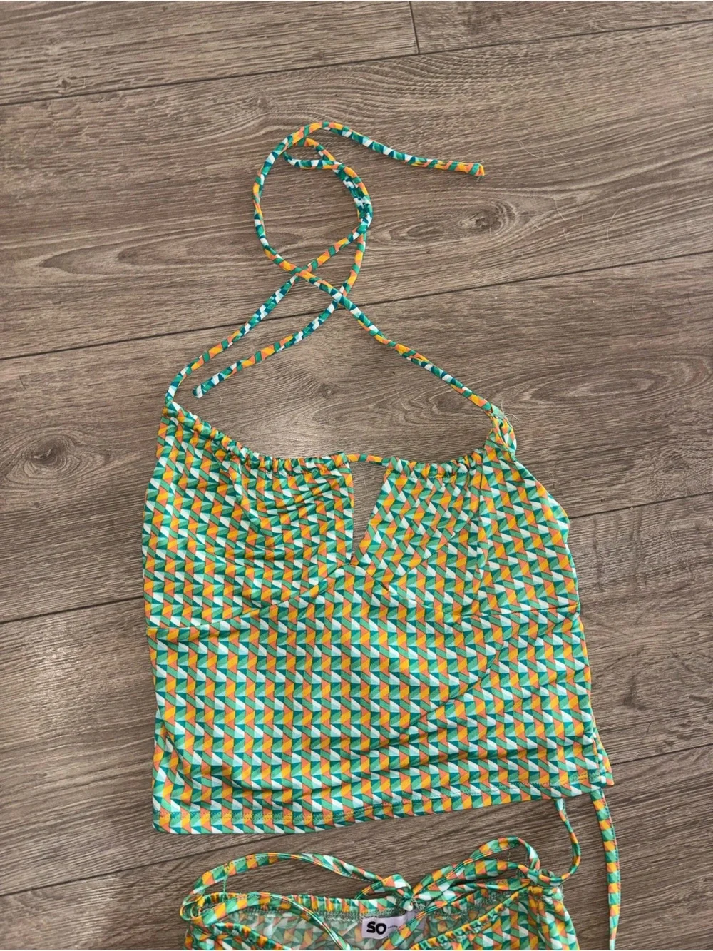 Y2K Geo Print Halter & Flare Pants Matching Set